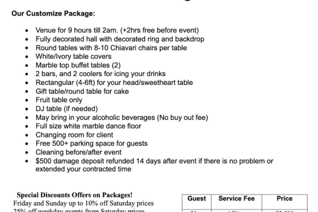 The Elegance Banquet Hall Prices