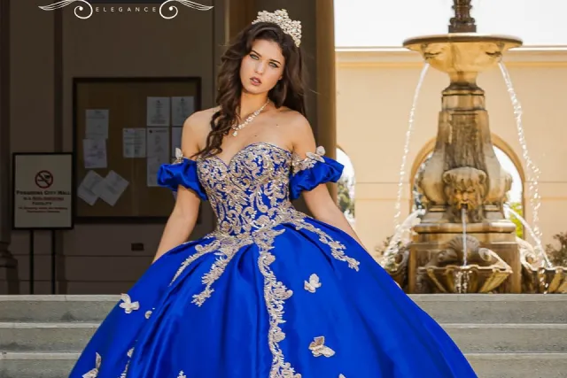 Victorias Elegance blue xv dress