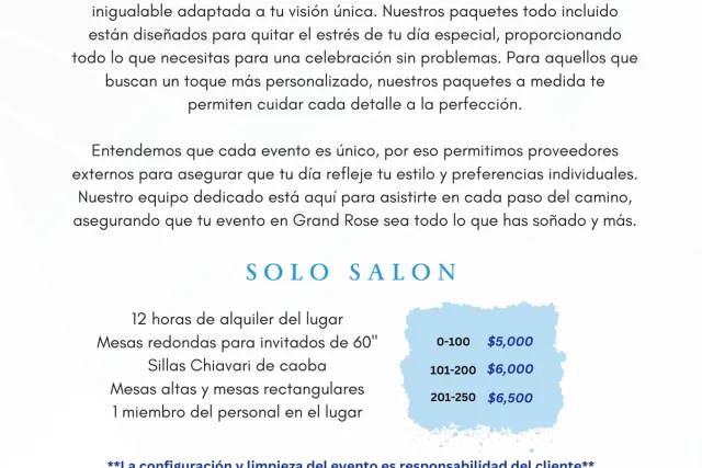 Grand rose ballroom packages