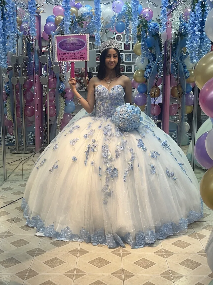 Blue and White Quinceanera Dress