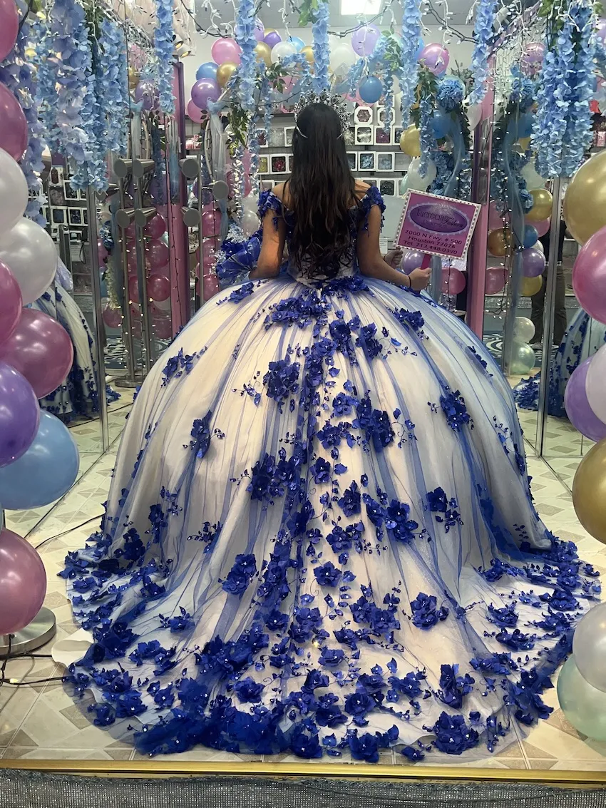 Blue and White Quinceanera Dress