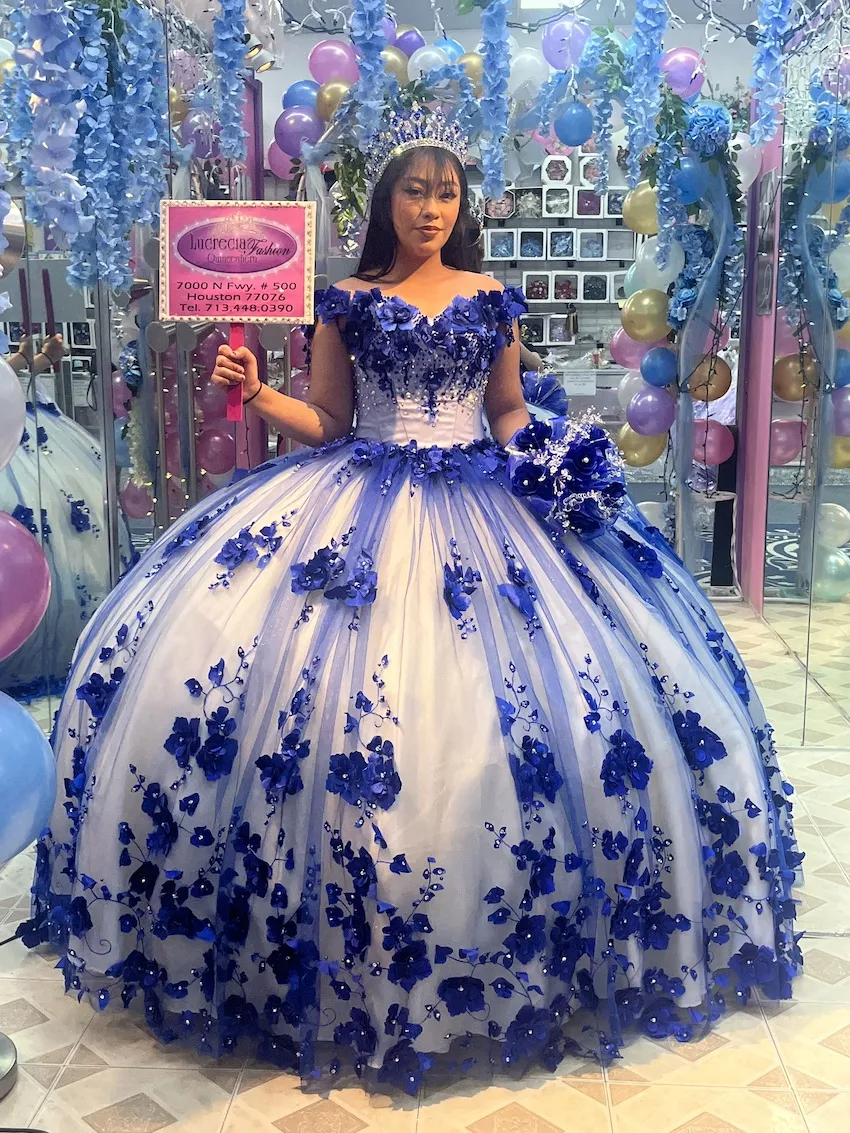 Blue and White Quinceanera Dress