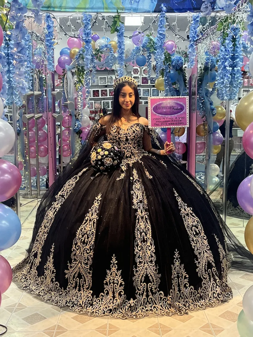 Black and Gold quinceanera dress