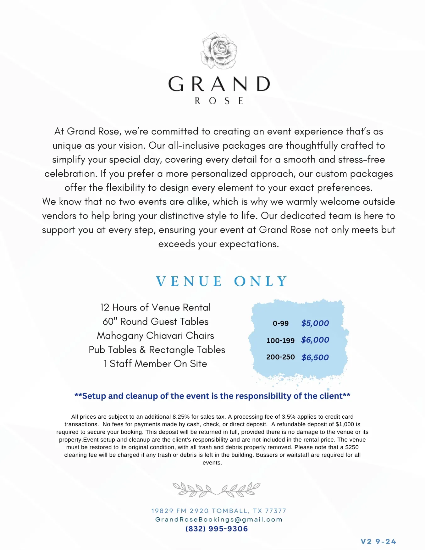 Grand rose ballroom packages