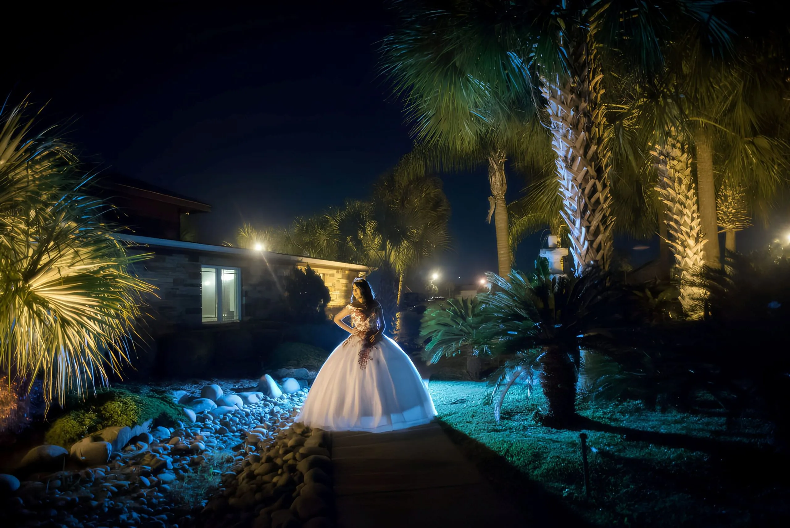 spring chateau quinceaneras at night
