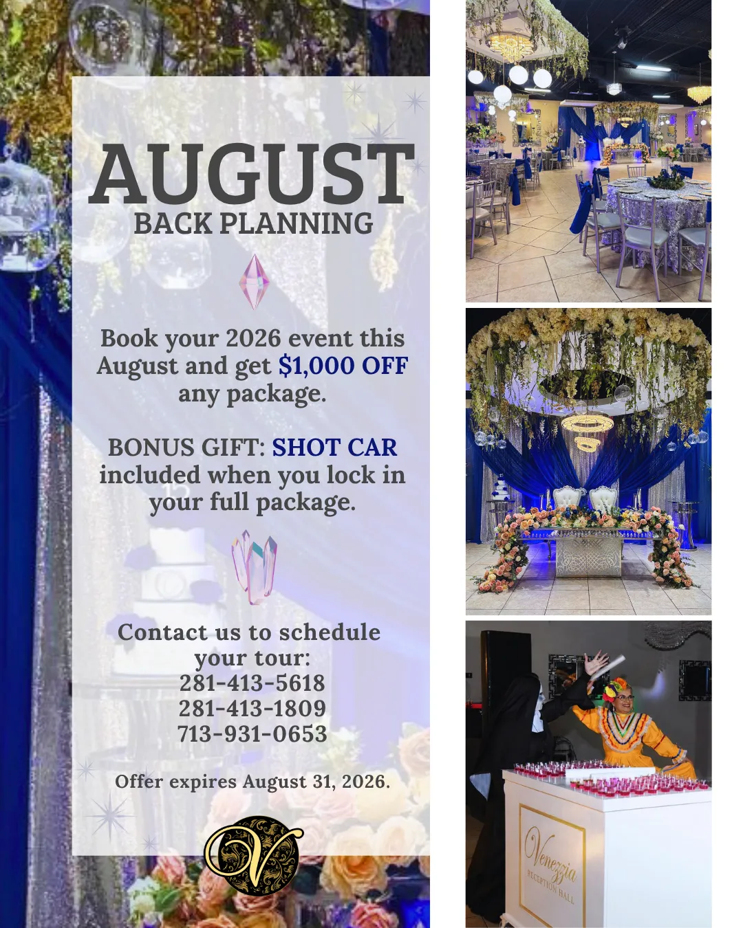 Venezzia Reception Hall august specials